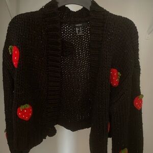 Forever 21 Black Cardigan with Red Strawberry Details